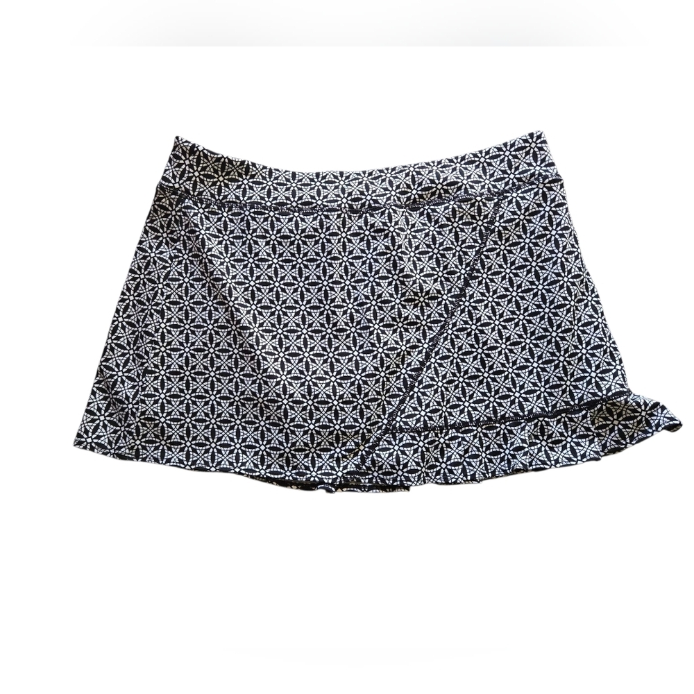 Lola Black & White Geometric Ruffle‎ Hem Athletic Skirt X-Large